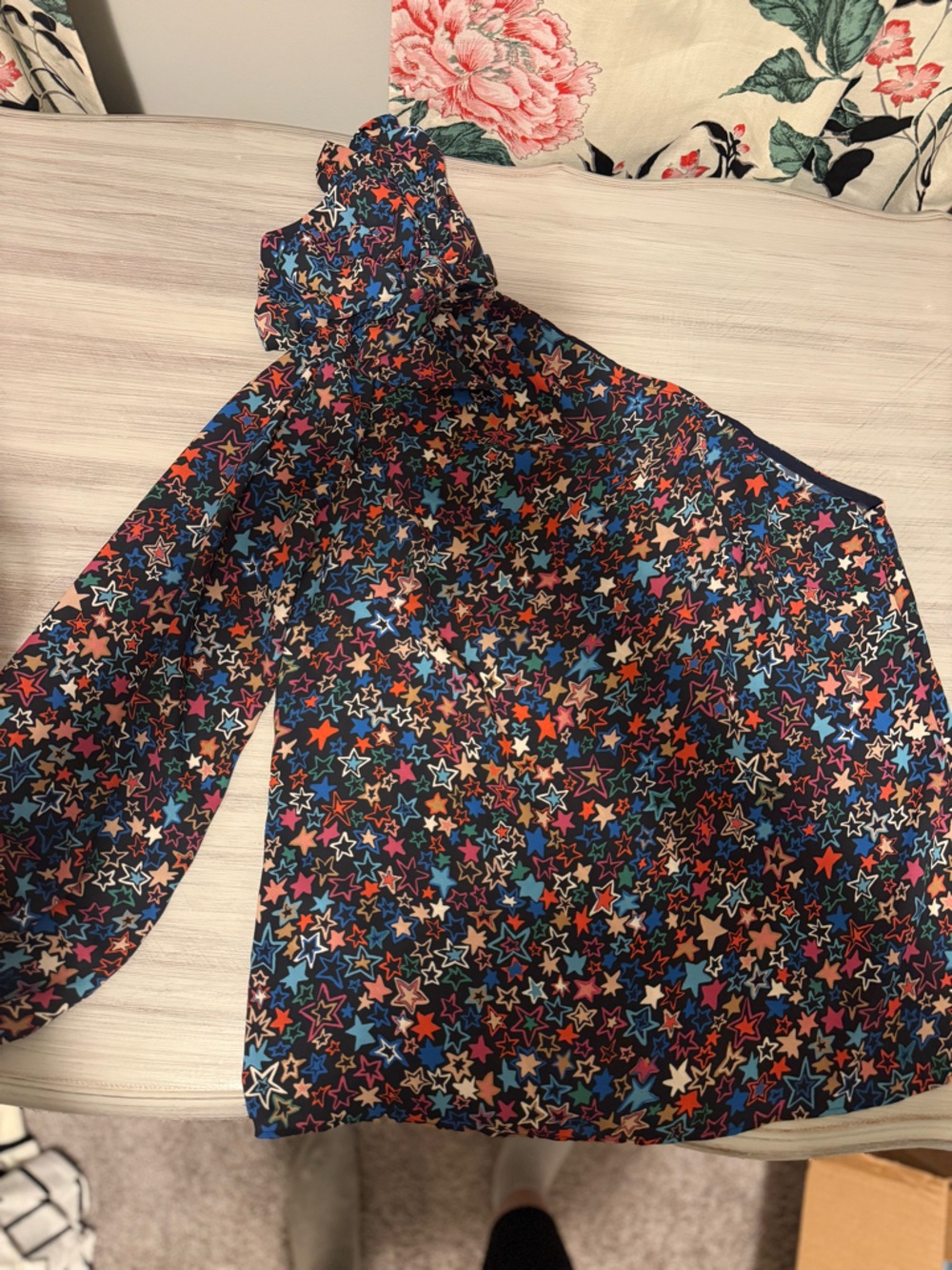 J. Crew Navy Multicolor Star Print Blouse